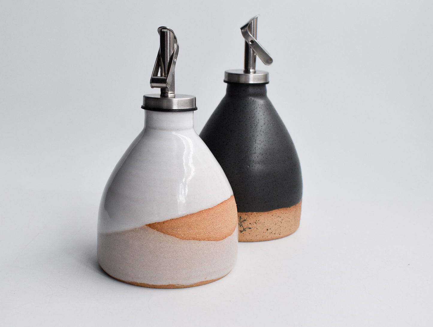 Mini handmade ceramic olive oil cruet, wheel thrown pottery bottle