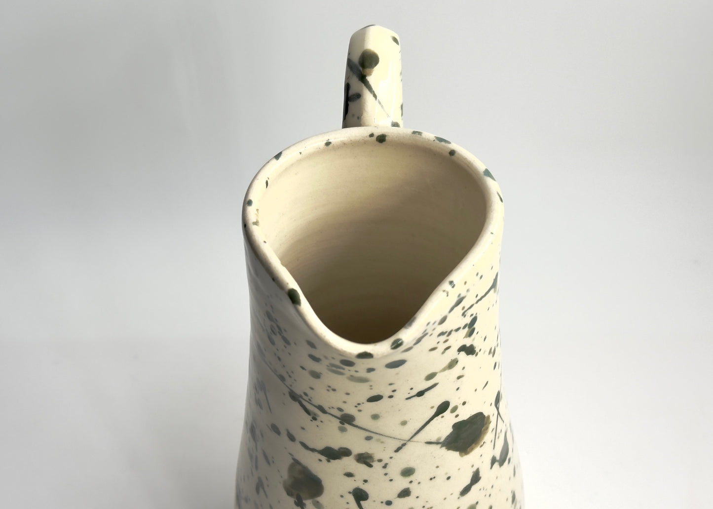 Tall Green Splatterware Ceramic Pitcher - Hand Thrown Porcelain, 64 oz One of a Kind Pottery Splattered Hand painted Cottage Decor