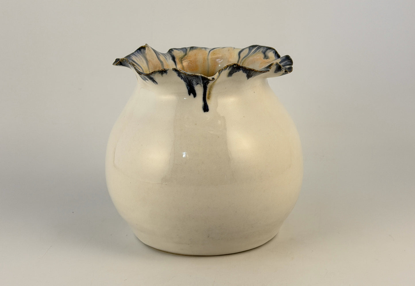 Handmade Sculptural Ceramic Vase. One-of-a-Kind Contemporary Art Vase, Petal Rim, White Glaze