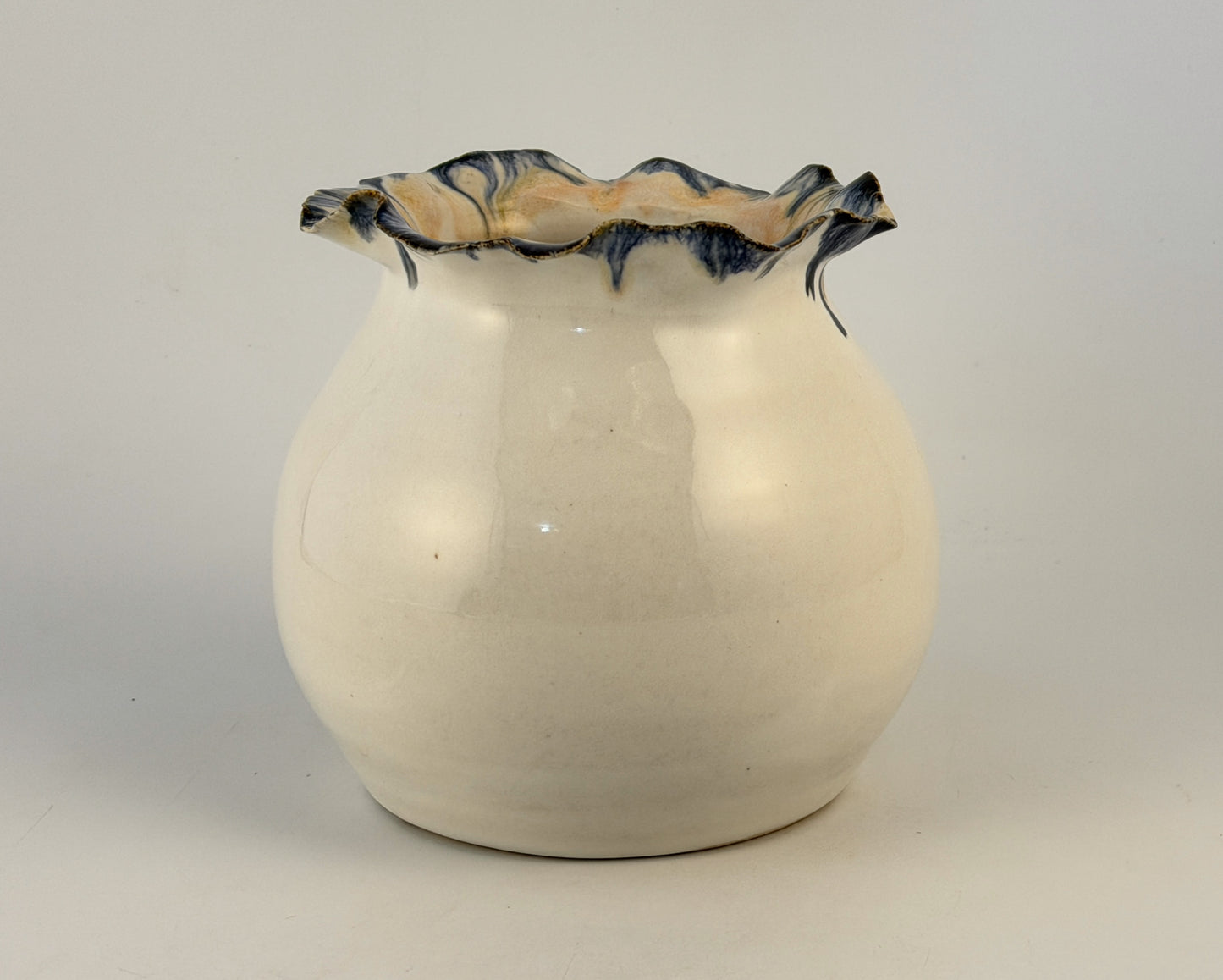 Handmade Sculptural Ceramic Vase. One-of-a-Kind Contemporary Art Vase, Petal Rim, White Glaze