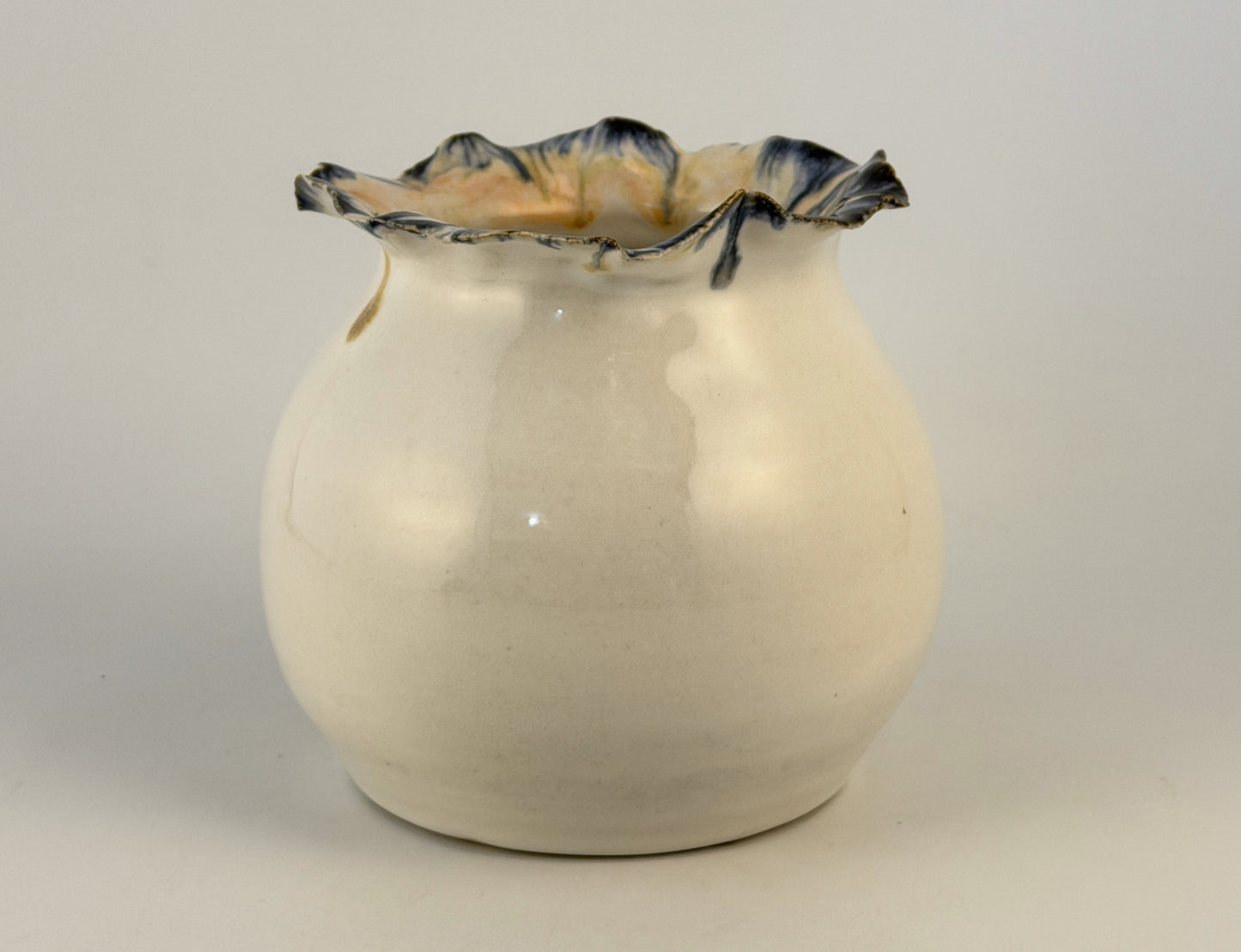 Handmade Sculptural Ceramic Vase. One-of-a-Kind Contemporary Art Vase, Petal Rim, White Glaze