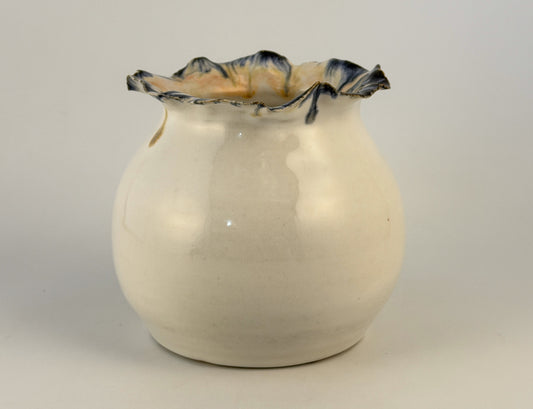 Handmade Sculptural Ceramic Vase. One-of-a-Kind Contemporary Art Vase, Petal Rim, White Glaze