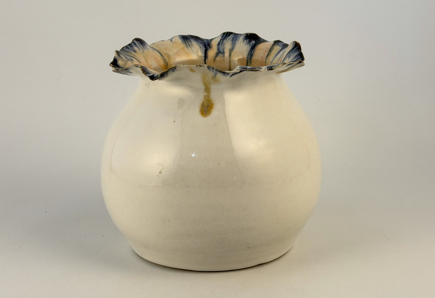 Handmade Sculptural Ceramic Vase. One-of-a-Kind Contemporary Art Vase, Petal Rim, White Glaze