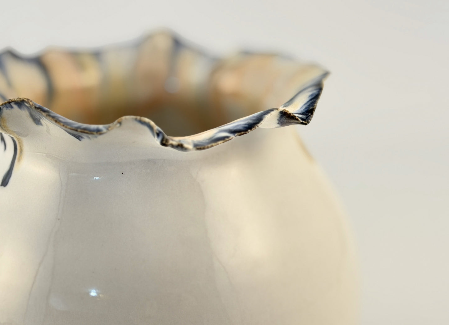 Handmade Sculptural Ceramic Vase. One-of-a-Kind Contemporary Art Vase, Petal Rim, White Glaze