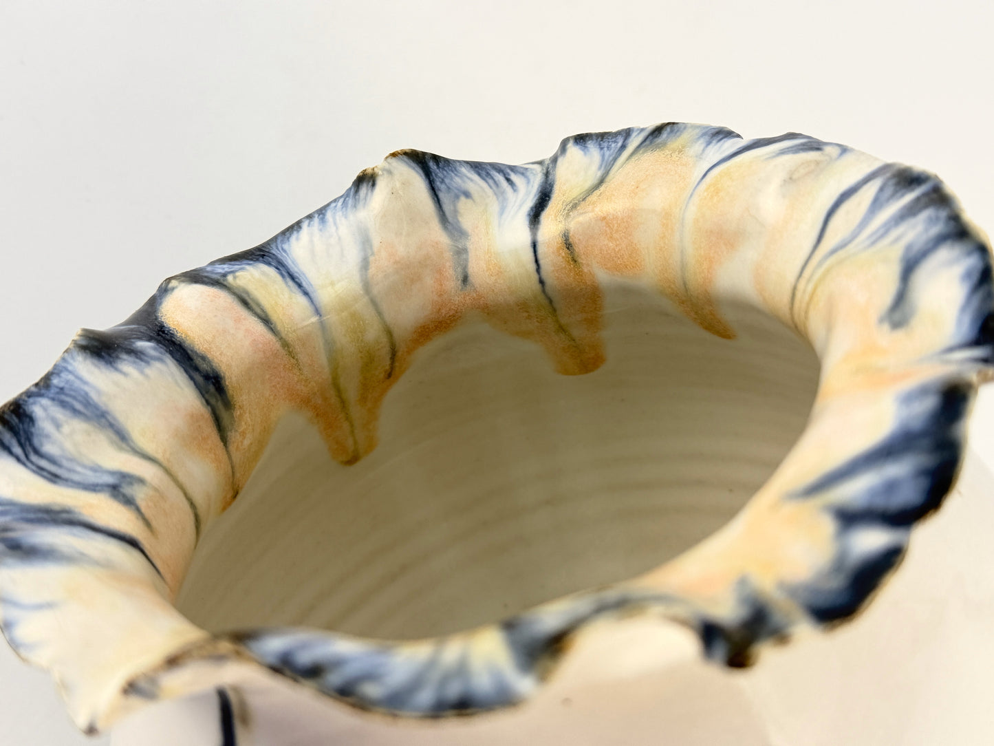 Handmade Sculptural Ceramic Vase. One-of-a-Kind Contemporary Art Vase, Petal Rim, White Glaze