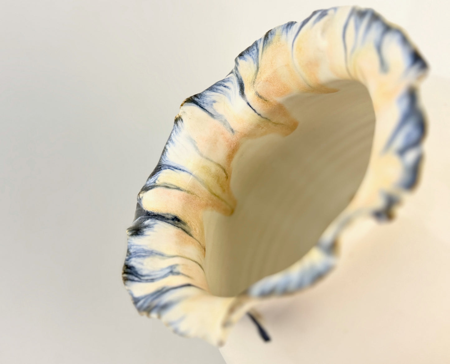 Handmade Sculptural Ceramic Vase. One-of-a-Kind Contemporary Art Vase, Petal Rim, White Glaze