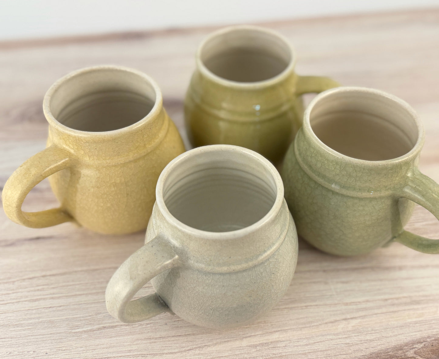 Pastel Crackle Glaze Ceramic Mugs – 16 oz Handmade Spring Coffee Cups, Singular Pieces Collection