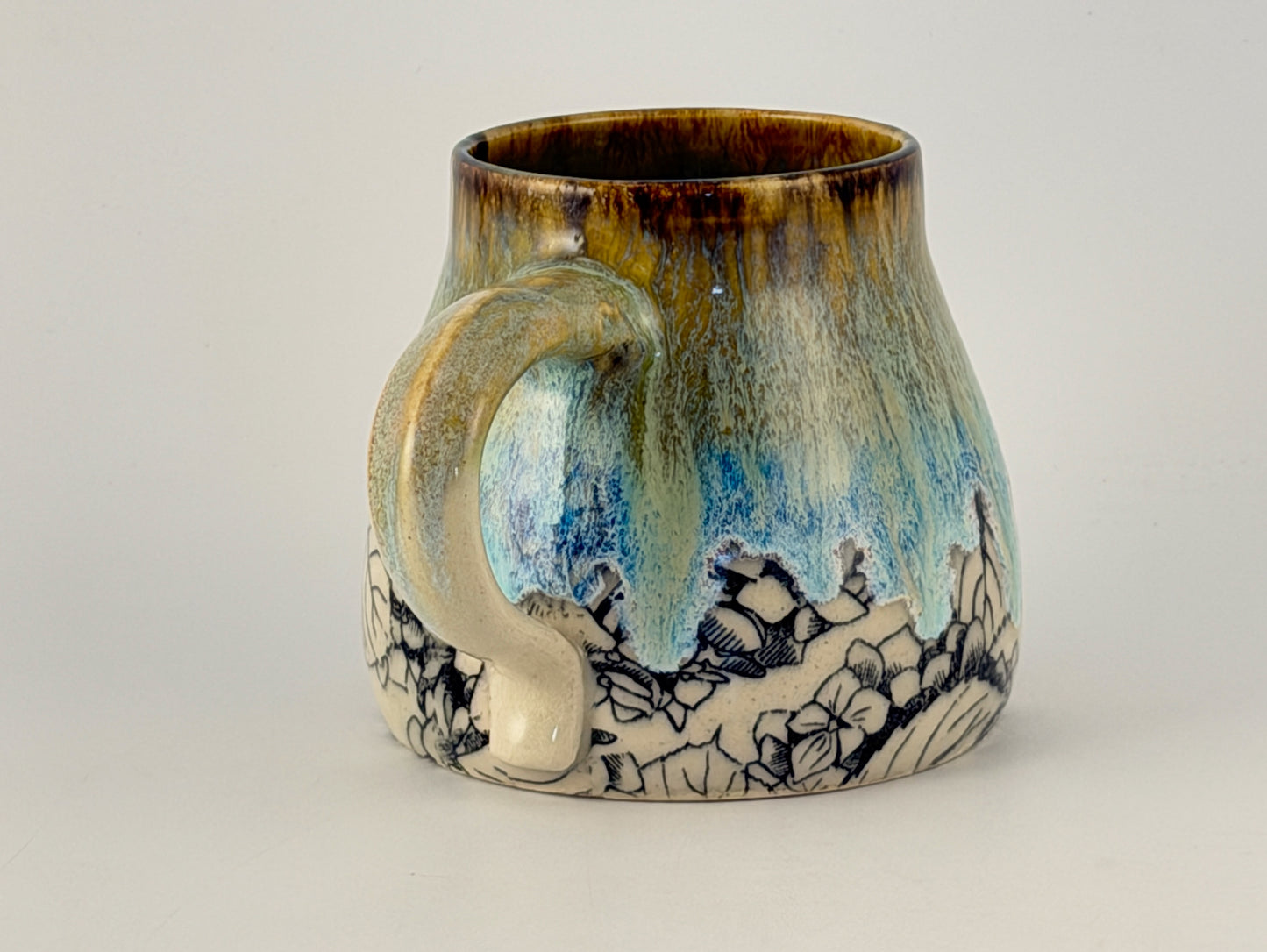 One of a Kind Hand Thrown Mug – Underglaze & Drip Glaze | Singular Piece, Handmade mug Handcrafted pottery