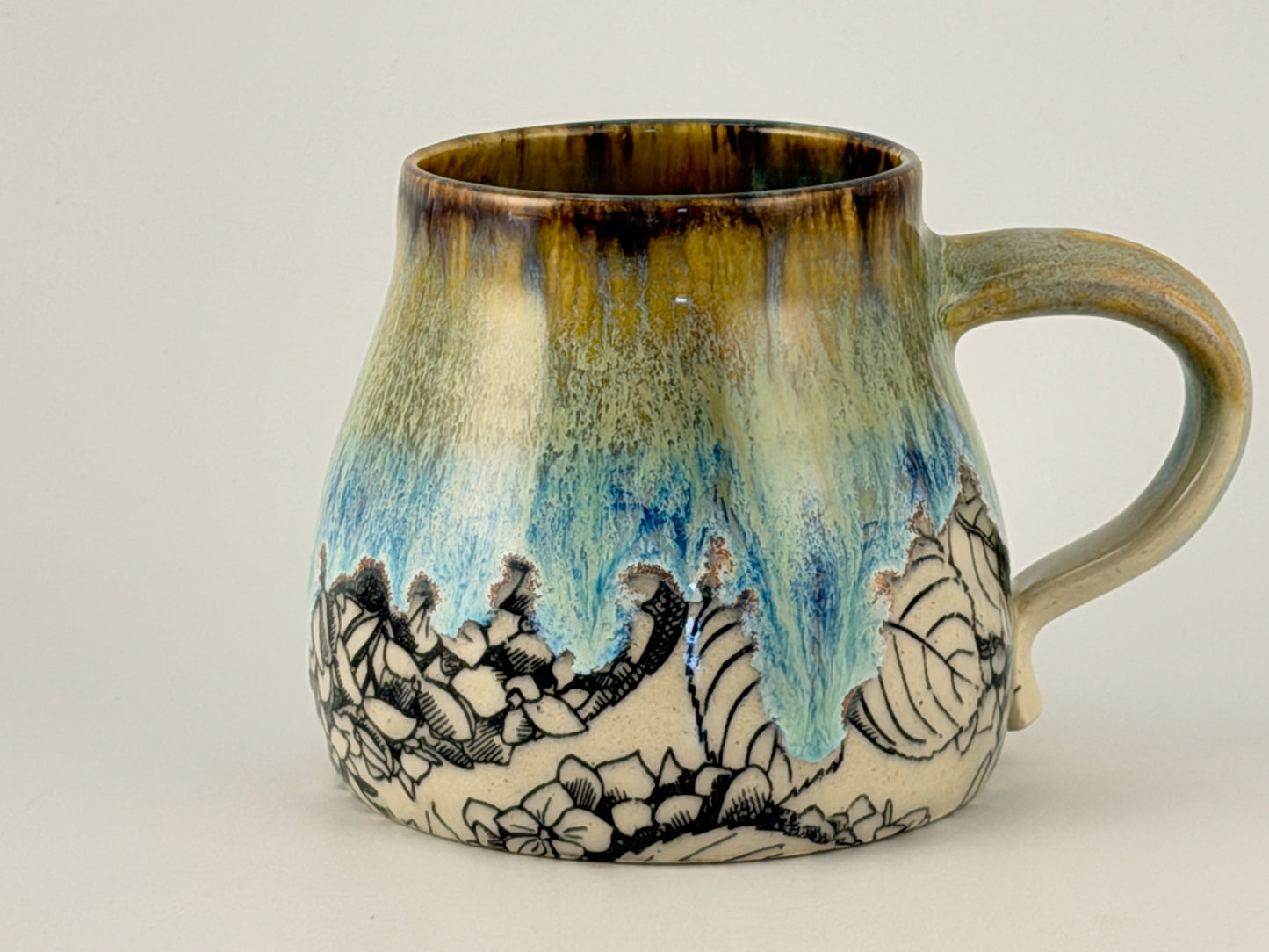 One of a Kind Hand Thrown Mug – Underglaze & Drip Glaze | Singular Piece, Handmade mug Handcrafted pottery