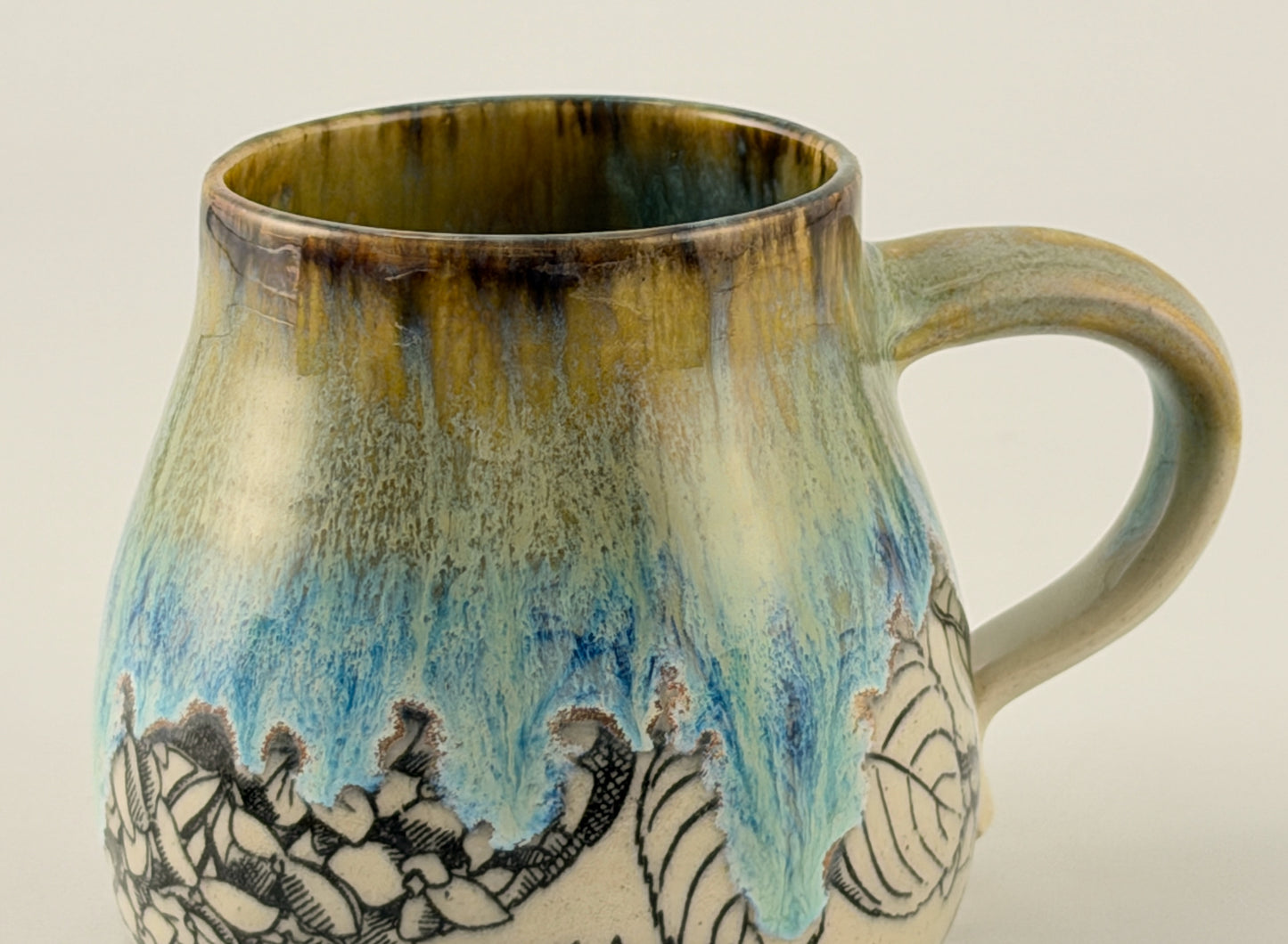 One of a Kind Hand Thrown Mug – Underglaze & Drip Glaze | Singular Piece, Handmade mug Handcrafted pottery