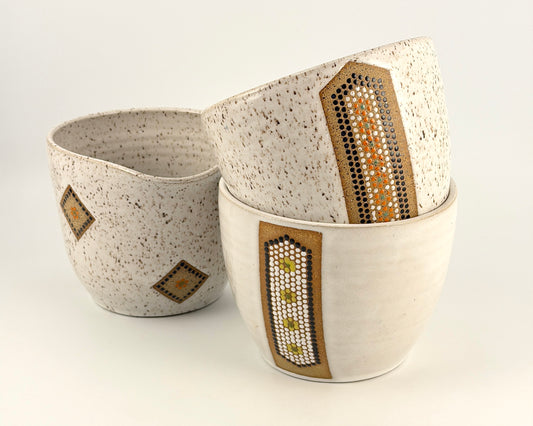 Tessera Collection Batter Bowl | One of a Kind Geometric Pottery with pour spout Large Mixing Bowl