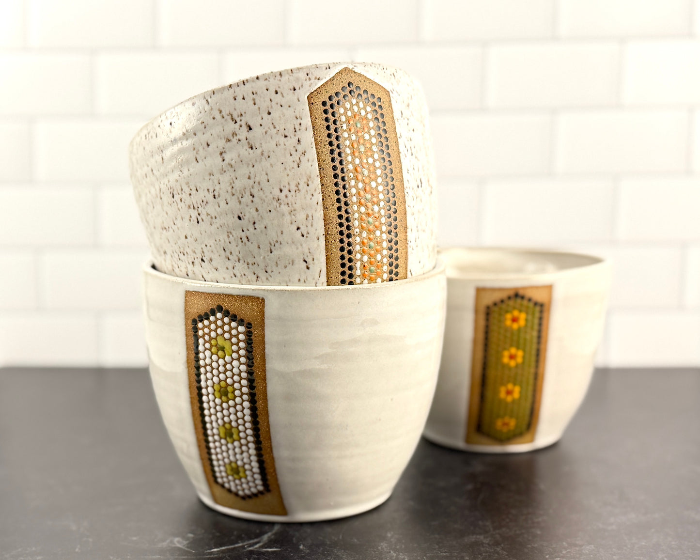 Tessera Collection Batter Bowl | One of a Kind Geometric Pottery with pour spout Large Mixing Bowl