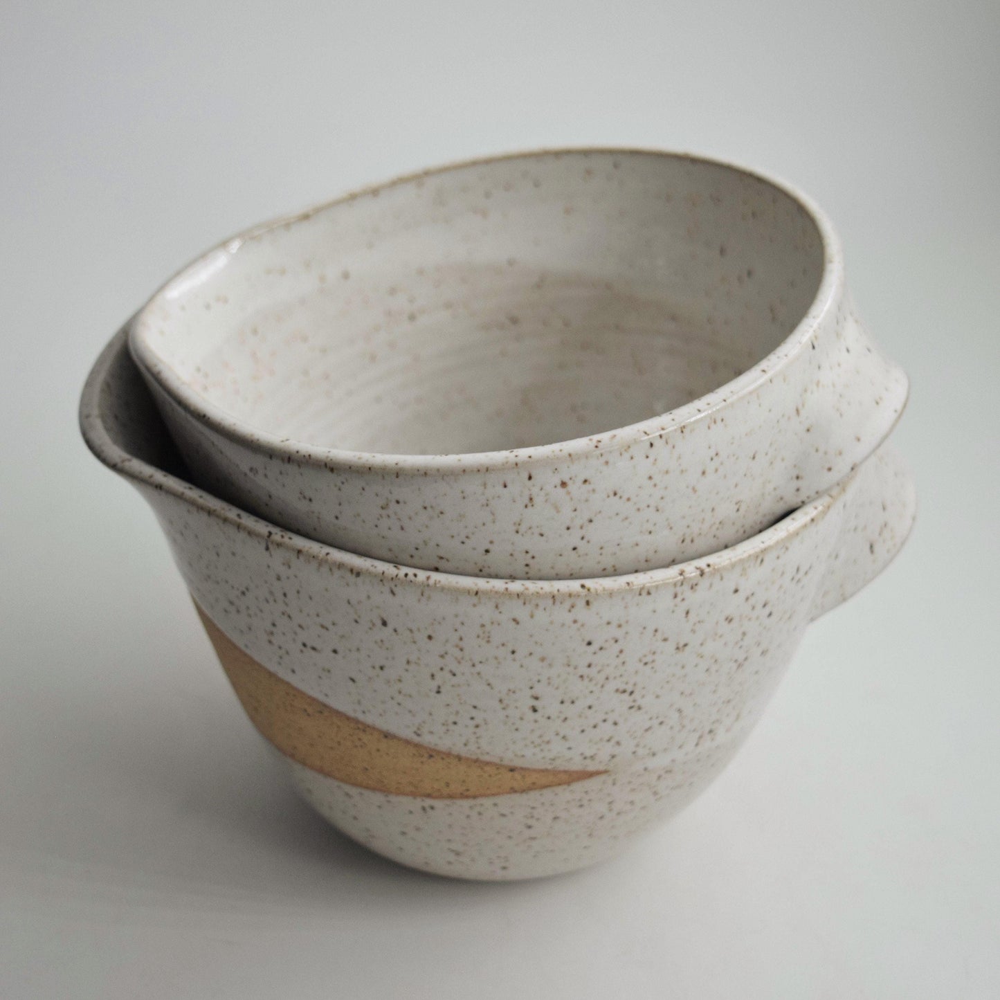 Homespun Batter Bowls | Handmade Mixing Bowls with Handle & Pour Spout | Set of 4 Sizes