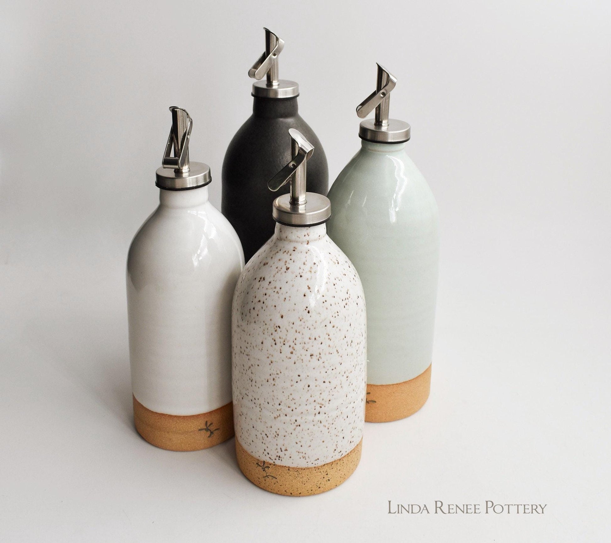 Handmade ceramic olive oil cruet, wheel thrown stoneware bottle for oil and vinegar.
