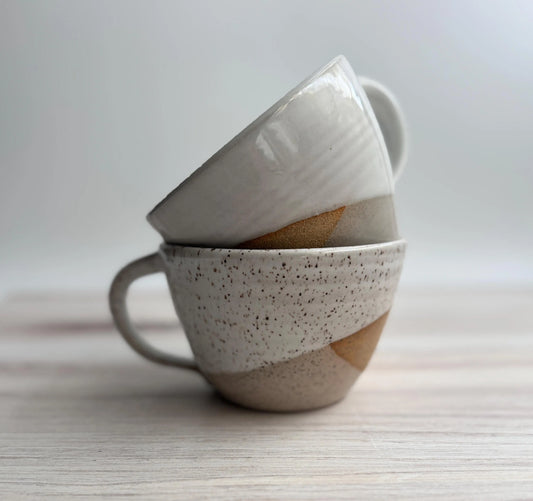 Handcrafted ceramic latte mug, wheel thrown stoneware, handmade pottery mug with abstract glaze